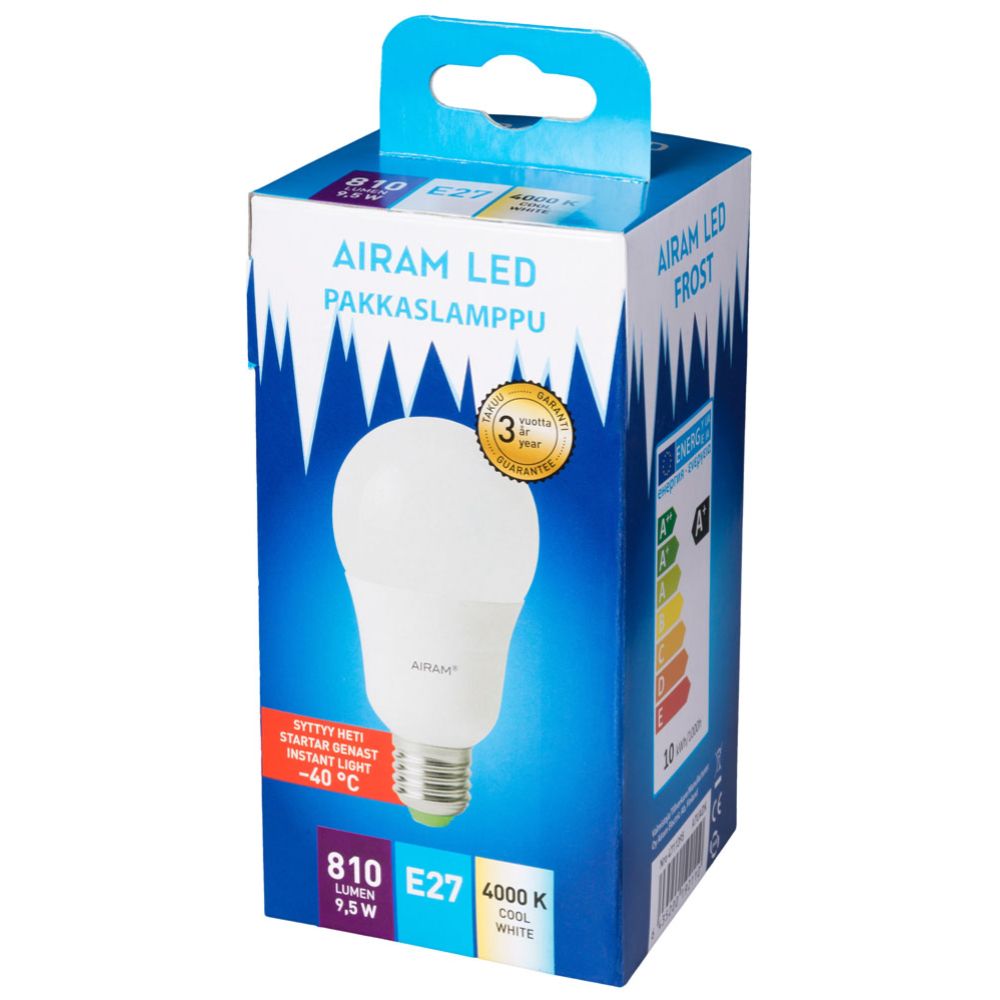Airam külmakindel LED-lamp, E27, 8,5 W, 4000 K, 840 lm