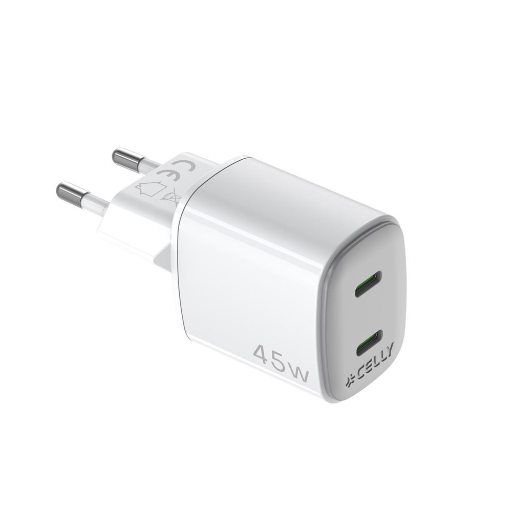 Celly verkkovirtalaturi 2 x USB-C 45 W GaN