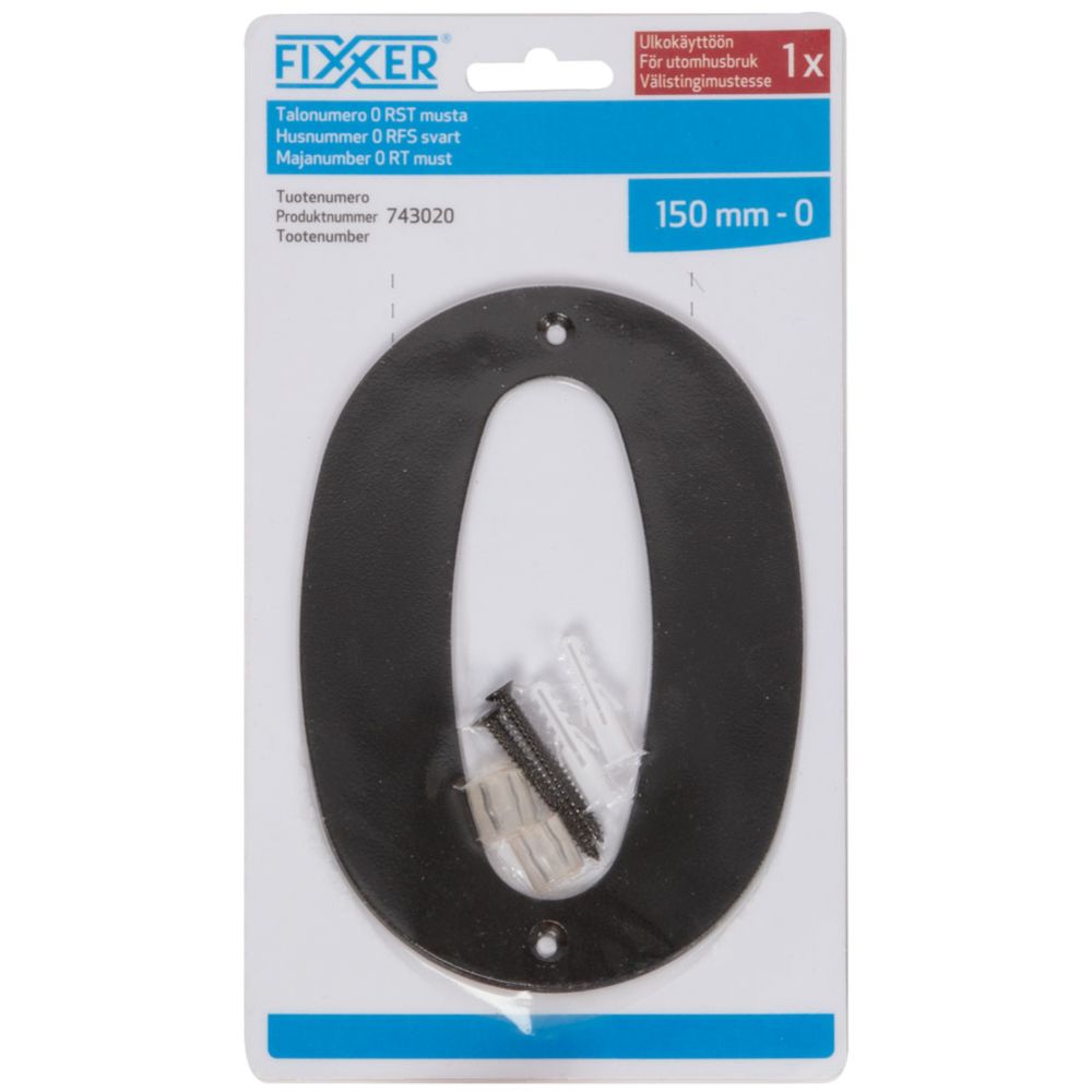 Fixxer® talonumero "0" mustaksi maalattu teräs 150 mm