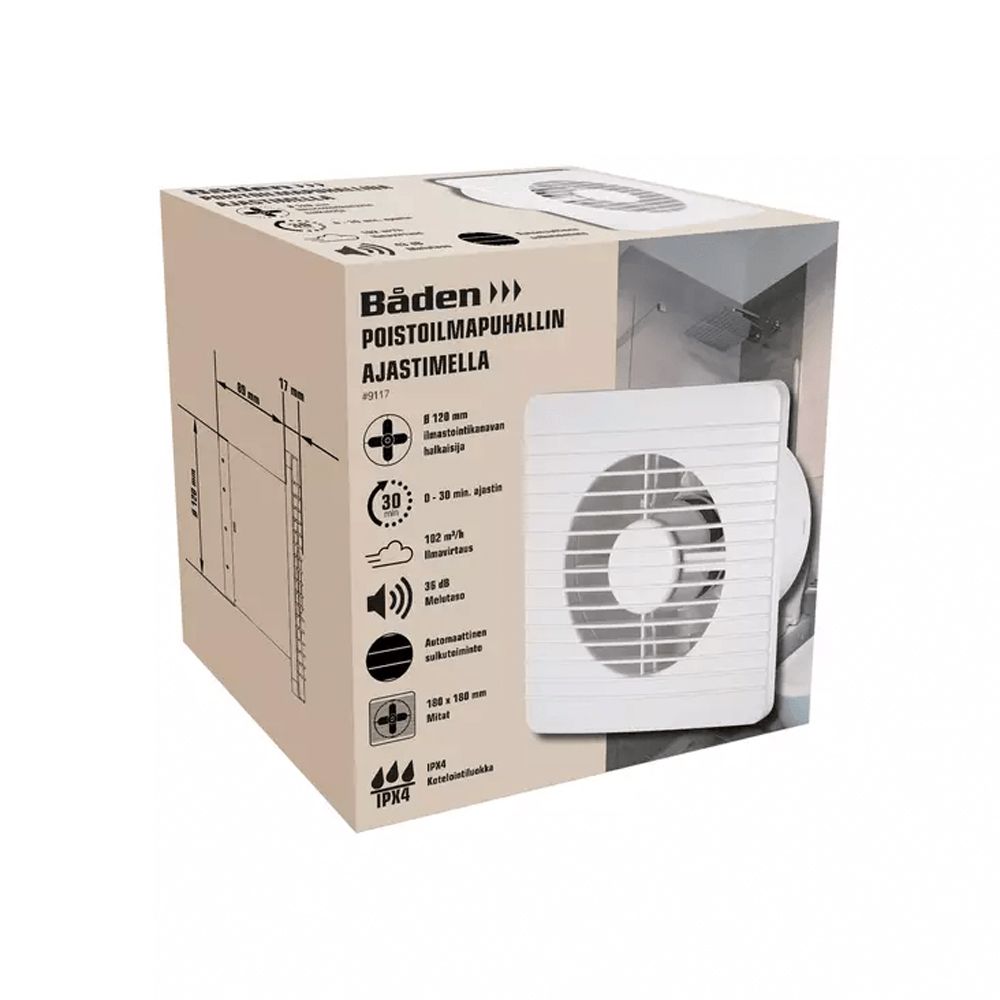 Båden poistoilmapuhallin ajastimella ø 120 mm 15 W IPX4