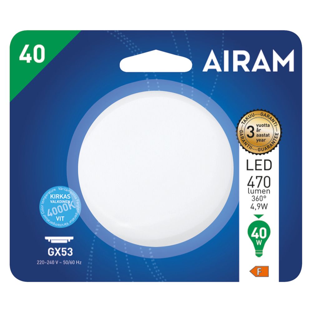 Airam LED kämmenlamppu GX53 5W 4000K 470 lm