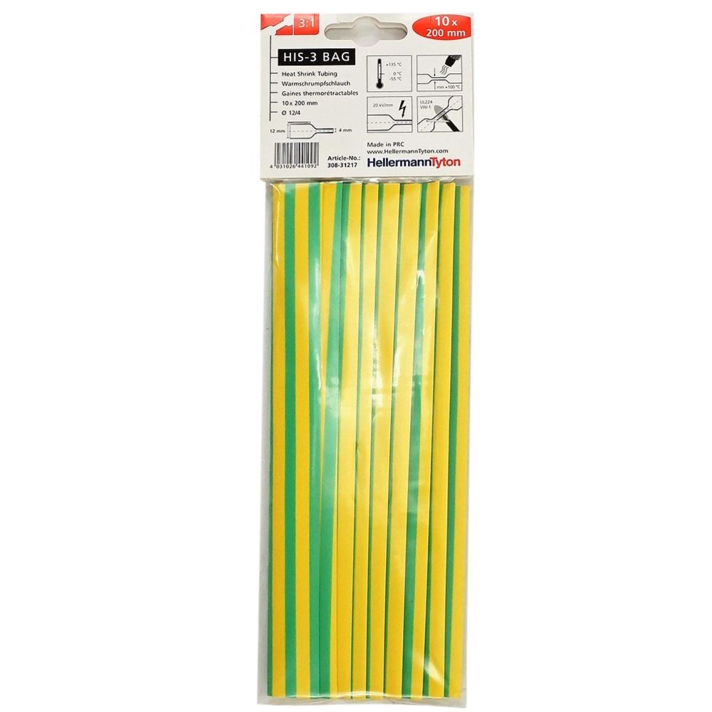 HellermannTyton termokahanev juhtmekate 12/4 mm kollane/roheline 3:1 10 x 200 mm
