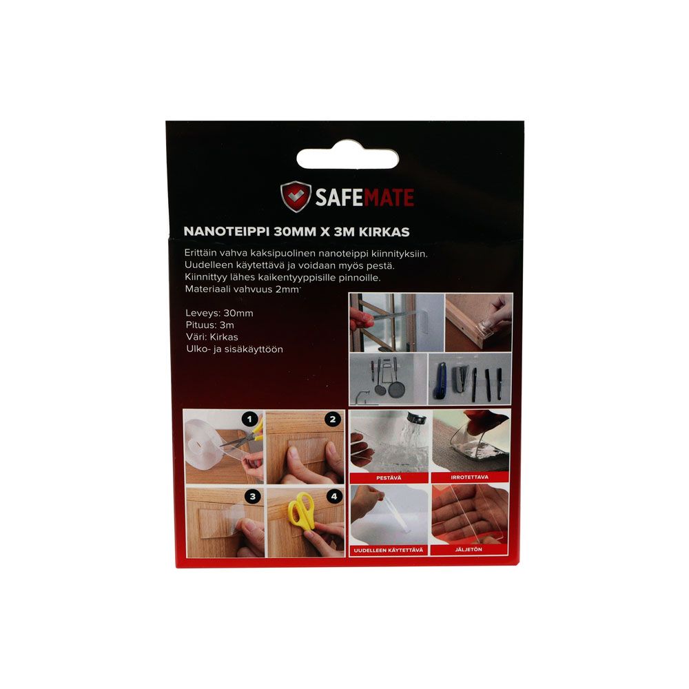 SafeMate kahepoolne nanoteip, läbipaistev, 30 mm x 3 m
