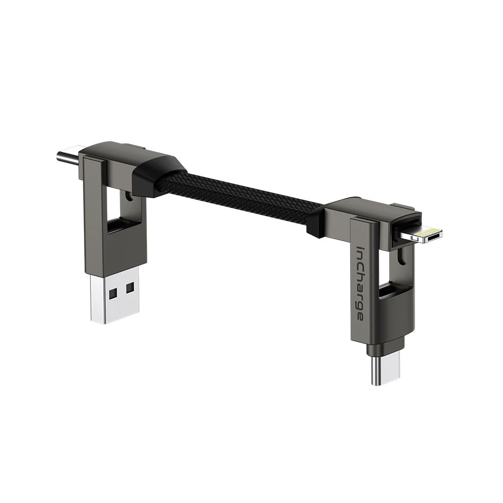 Rolling Square inCharge 6 nyckelringskabel USB-C/Lightning/MicroUSB 6 cm grå