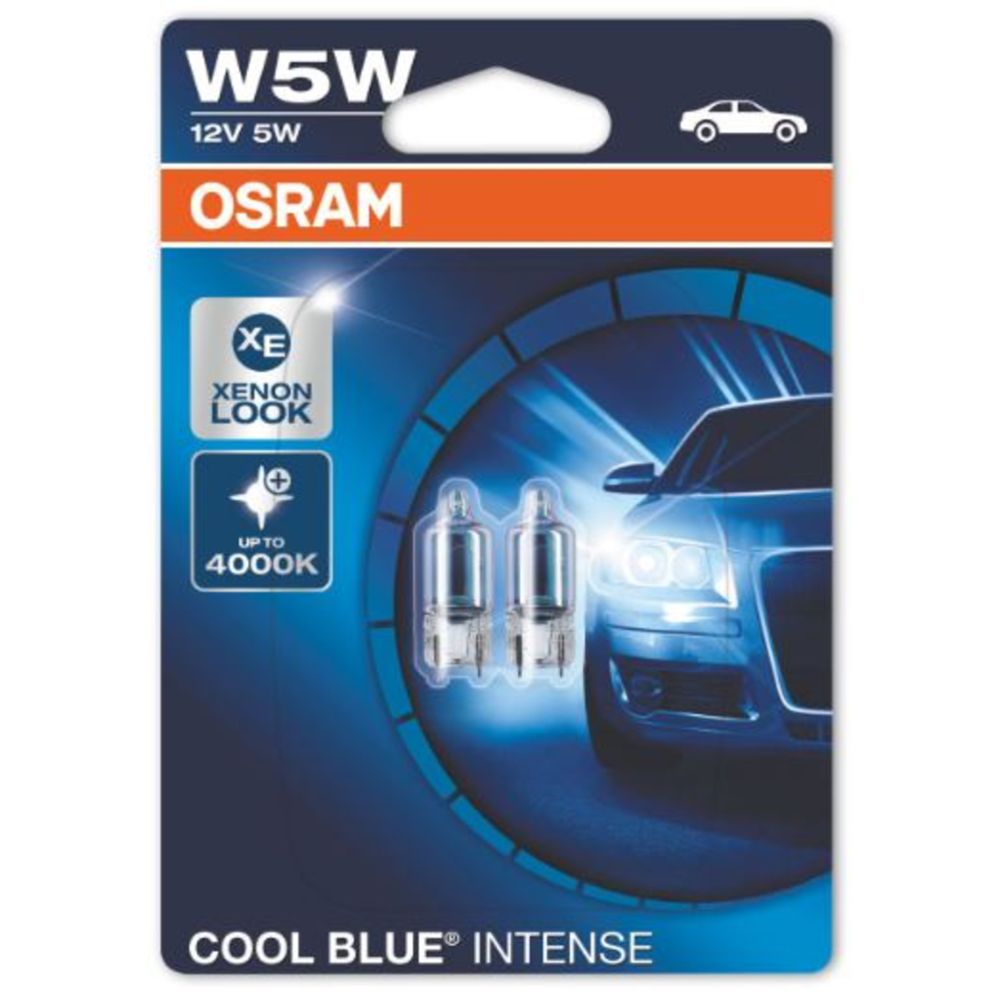 Osram Cool Blue Intense klaassokliga pirnid, 2 tk,  12 V, 5 W, W5W (T10), Halogen