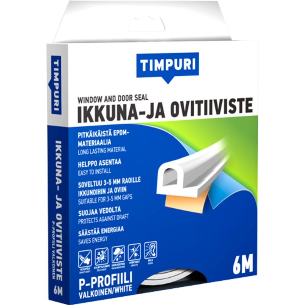 Timpuri Aknatihend/uksetihend P-profiil, 6 m, valge