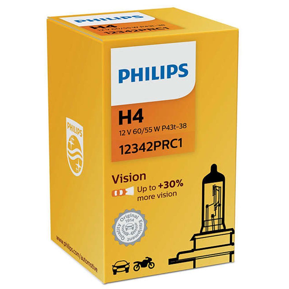 Philips Vision H4 autopirn, +30%, 12 V, 60/55 W