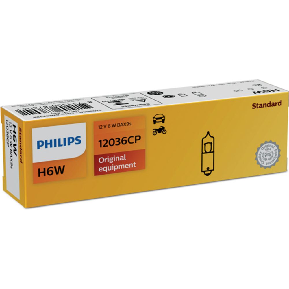 Philips BAX9s-polttimo 12V 6W H6W Halogen 10kpl