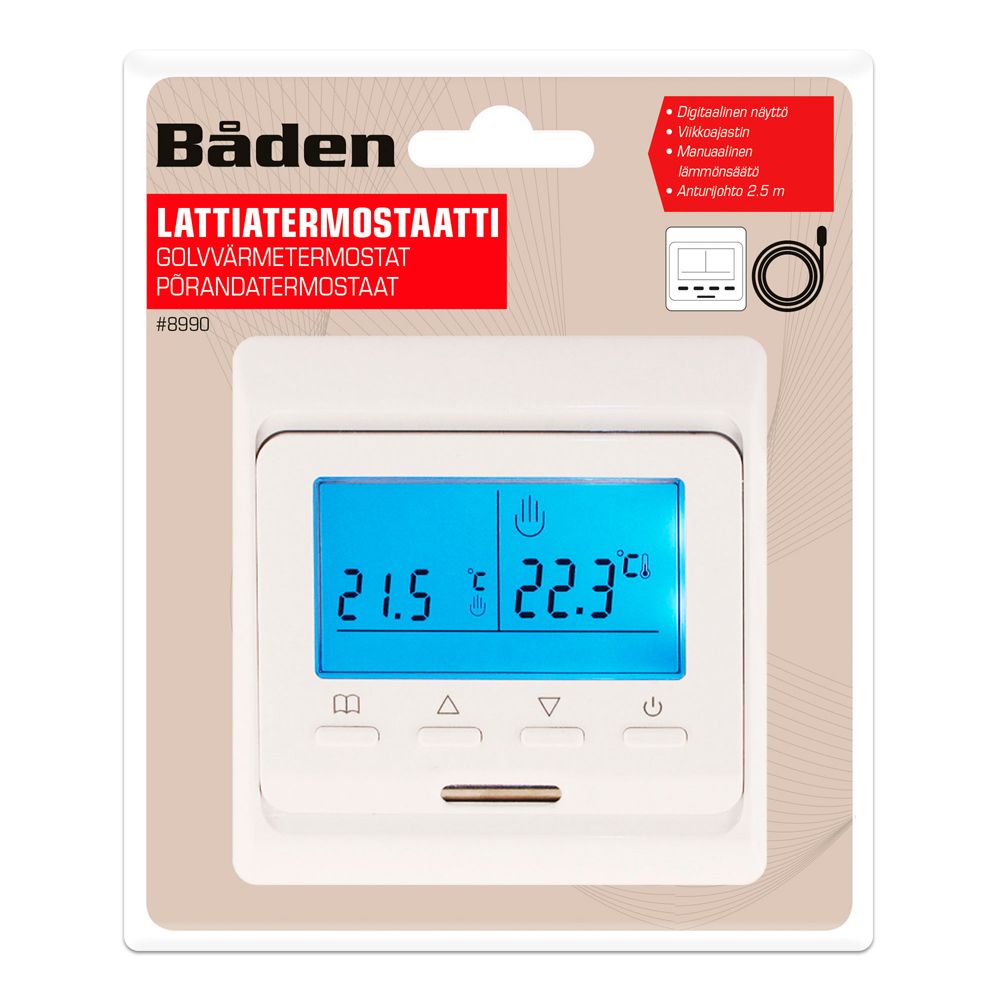 Båden digitaalne termostaat, nädalataimeriga, valge, IP20