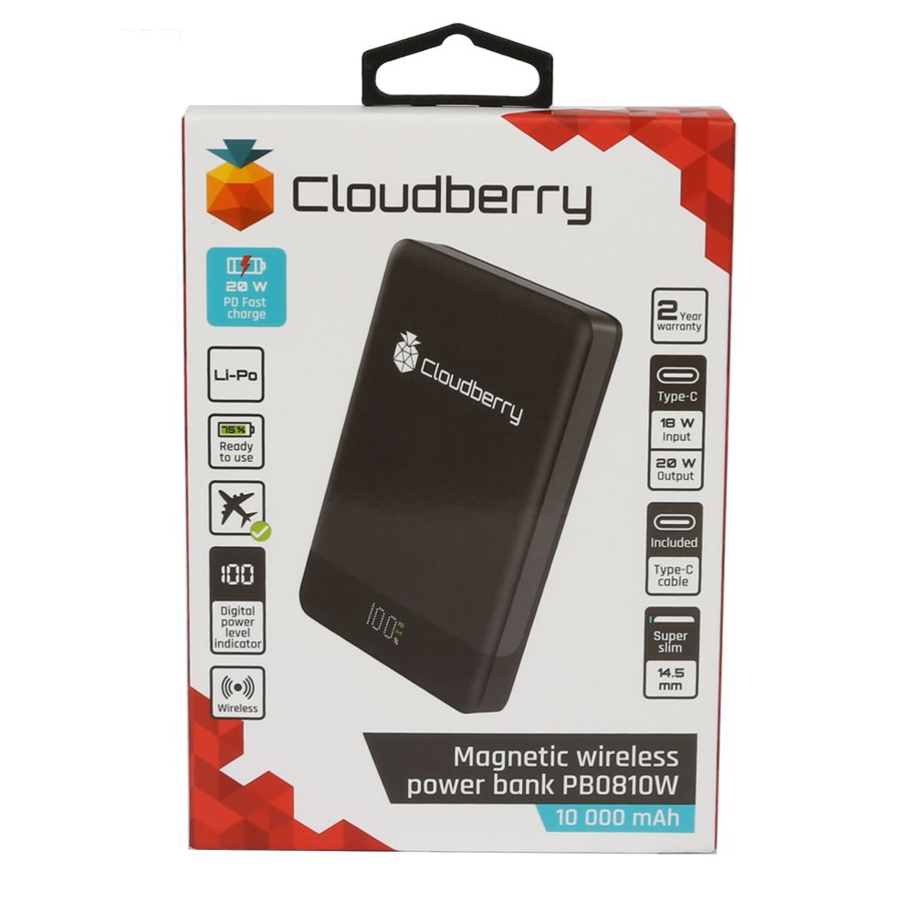 Cloudberry magneettinen langaton varavirtalähde 10 000 mAh