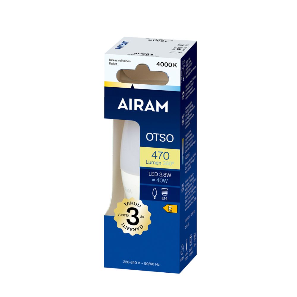 Airam LED-filamentlampa C35 E14 3,7W 470lm 4000K Dimbar