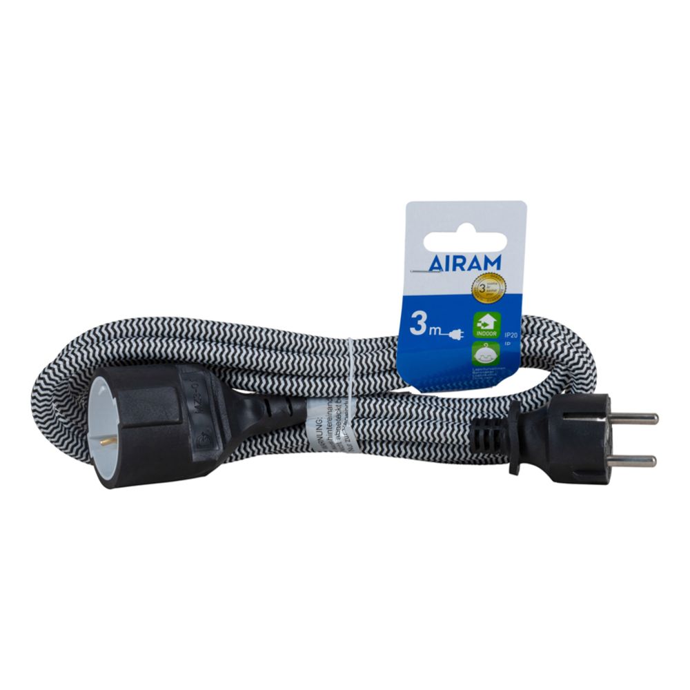Airam Euro-pikendusjuhe 1-pesaga 2 m must-valge