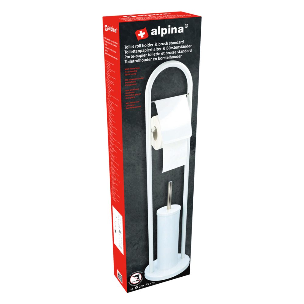 Alpina fristående toalettpappershållare med borste 80 cm vit