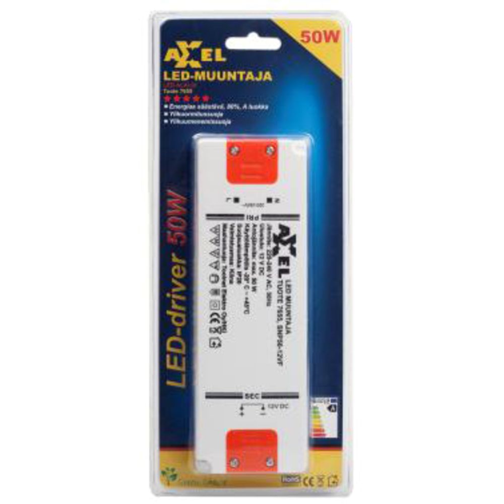 Axxel LED trafo, 220—240 V, 50 W, 12 VDC, IP20