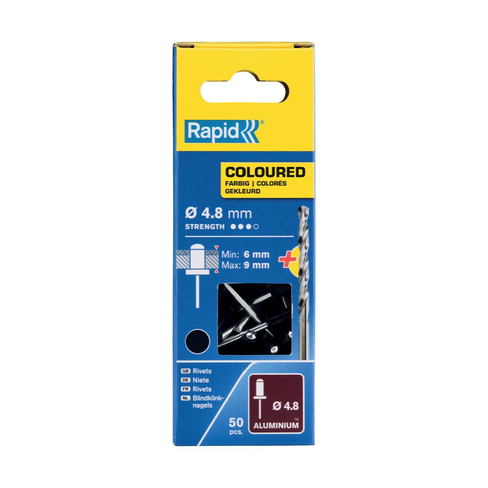 Rapid popnit aluminium svart 4,8 x 12 mm 50 st + borr