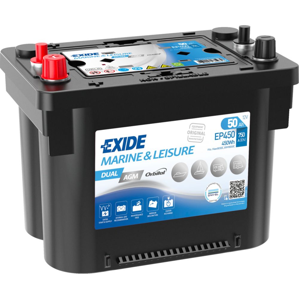 Exide Dual AGM EP450 50 Ah / 750 A aku, P 265 x L 175 x K 206, +-