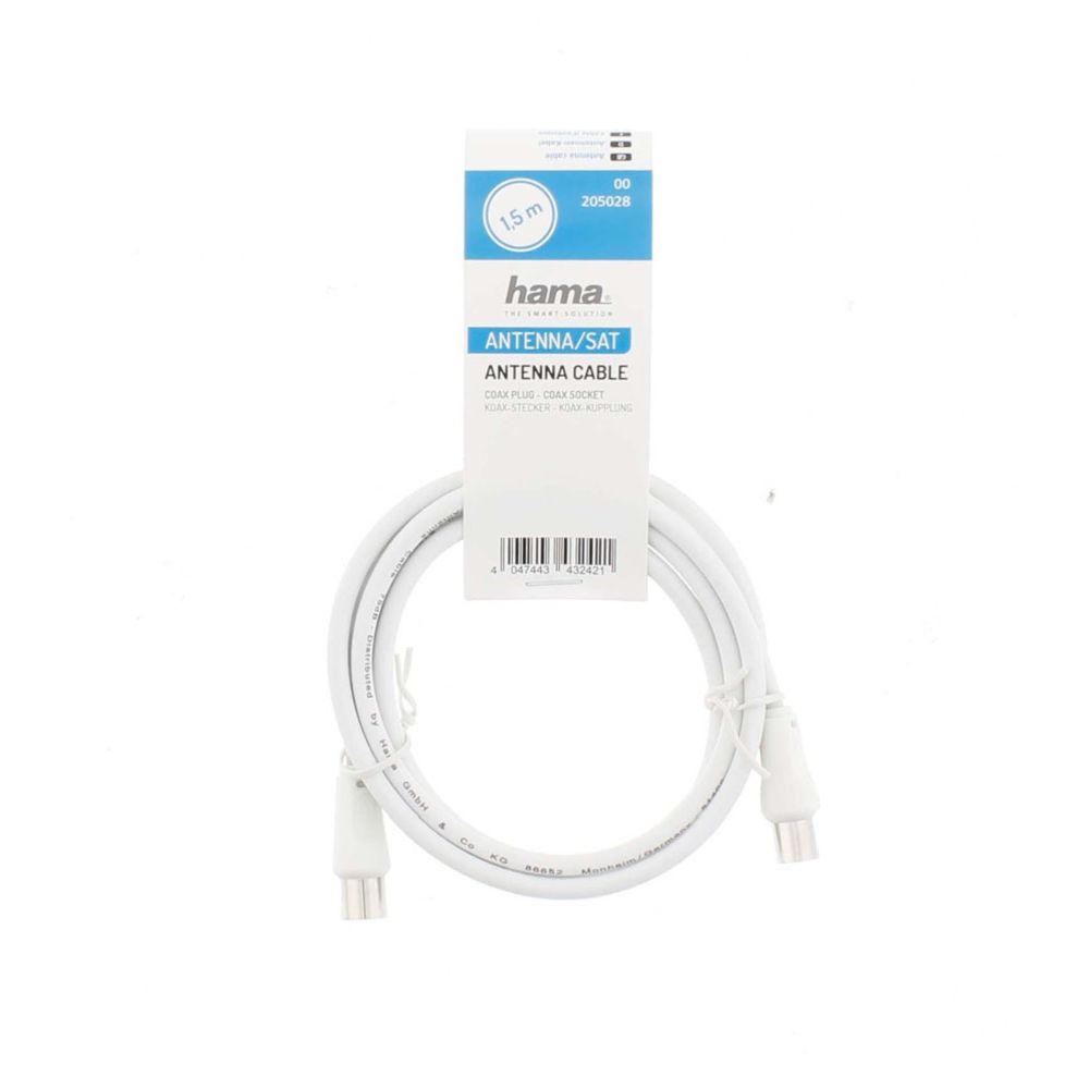 Hama antennkabel, Coax hane - Coax hona, 1,5 m, 75 dB, vit