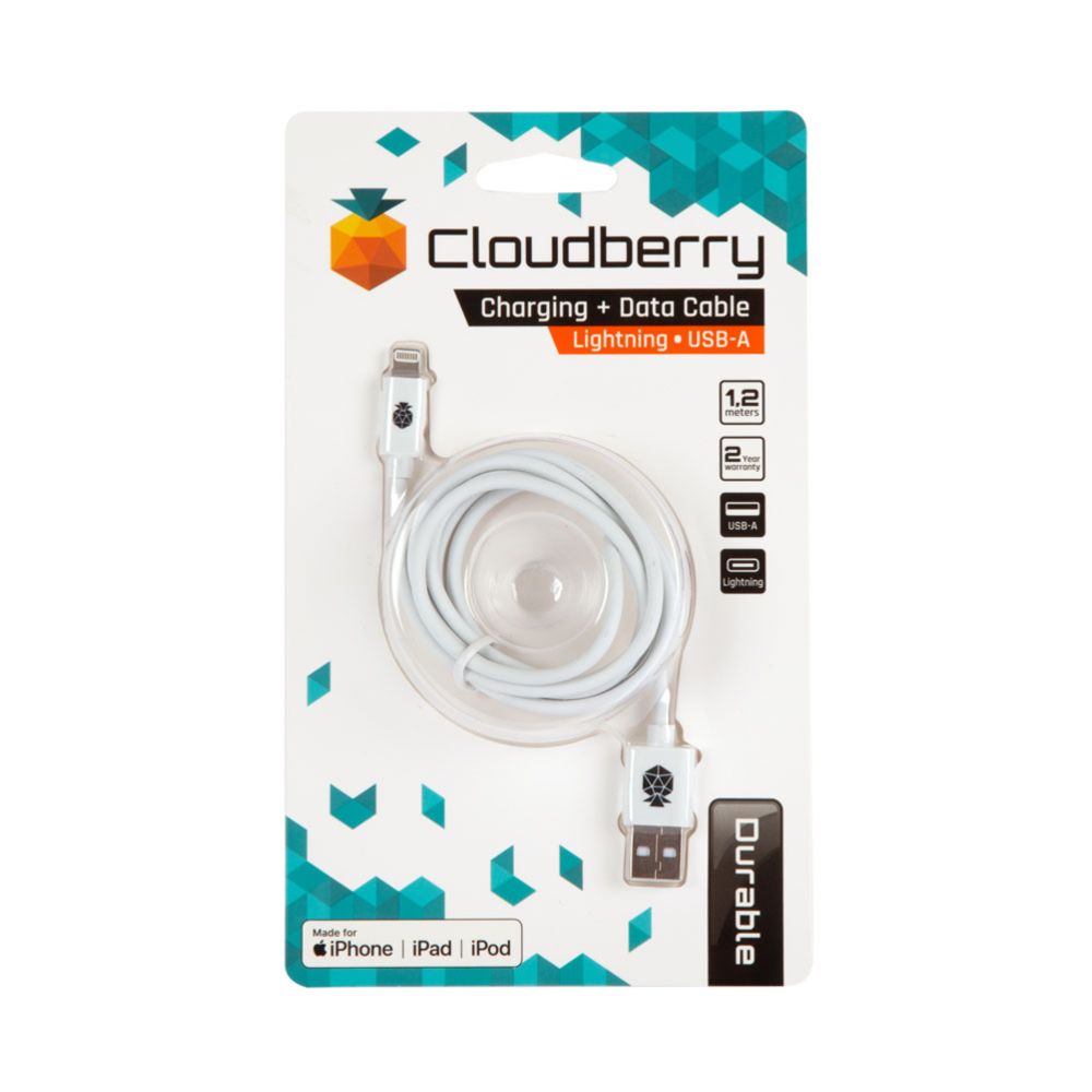 Cloudberry USB-A Lightning andmekaabel, valge, 1,2 m