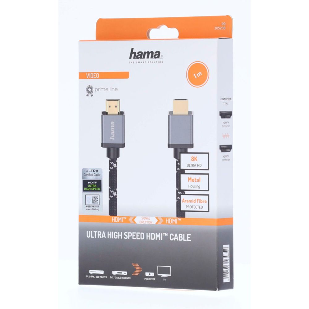 Hama HDMI™-kaapeli, HDMI™ uros - HDMI™ uros, "Metal", 8K, Ethernet, 1,0 m