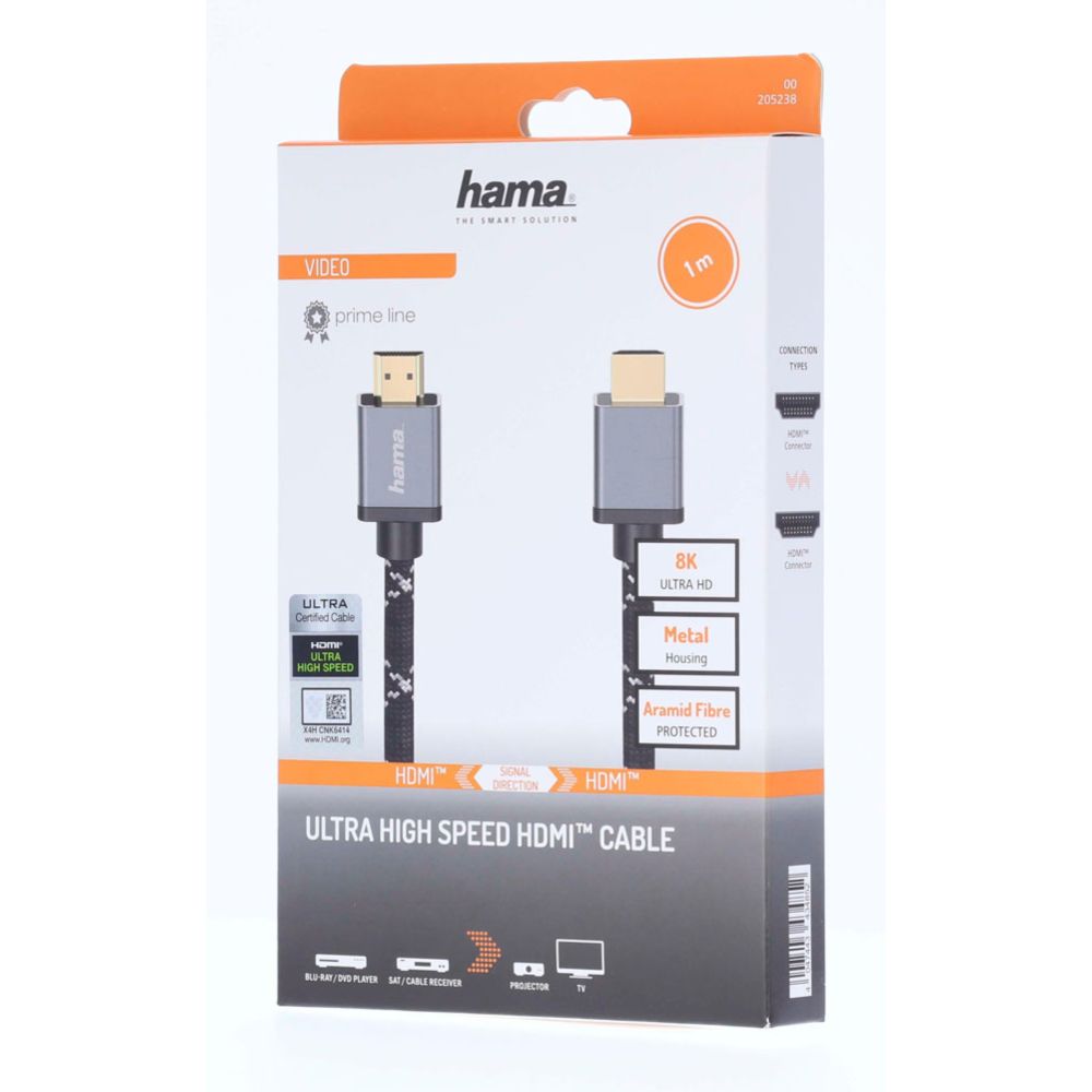 Hama HDMI-kaapeli, HDMI uros - HDMI uros, "Metal", 8K, Ethernet, 1,0 m