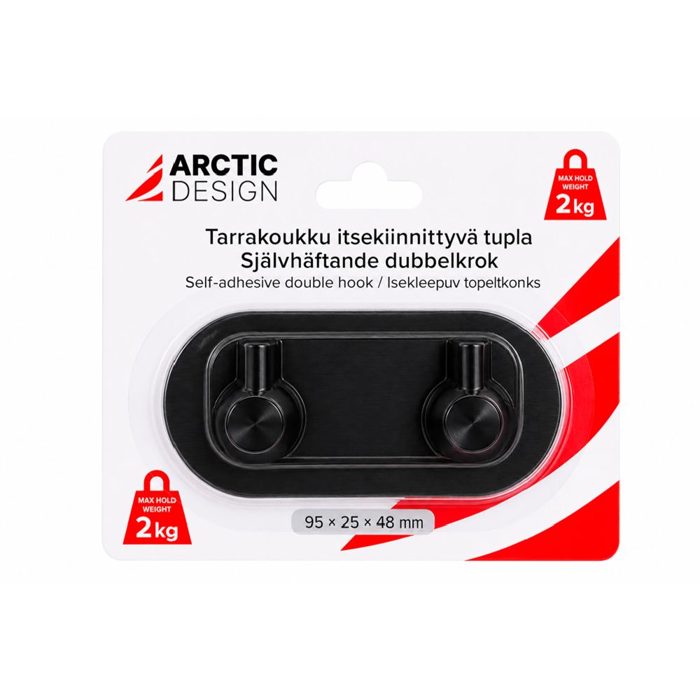 Arctic Design itsekiinnittyvä tarrakoukku 95 x 25 x 48 mm musta