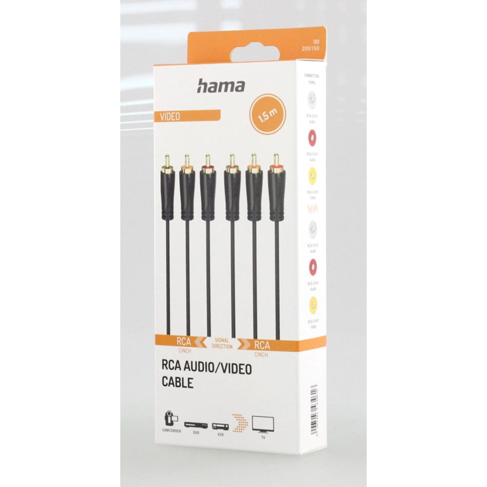 Hama Videokaapeli, 3 x RCA uros - 3 x RCA uros, 1,5 m