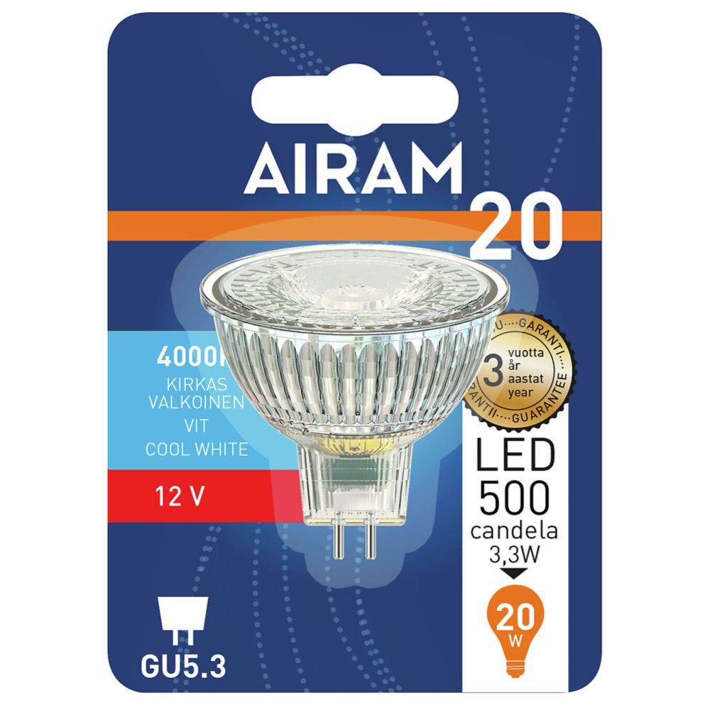 Airam 12V LED kohdelamppu GU5.3 3,2W 4000K 270 lm