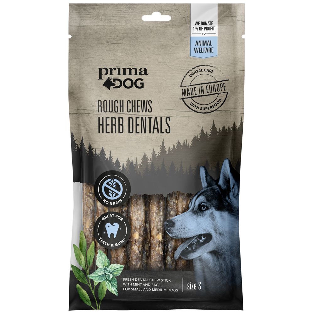 PrimaDog Rough Chews dentaltuggben med örter S 12 cm 100 g, 14 st.