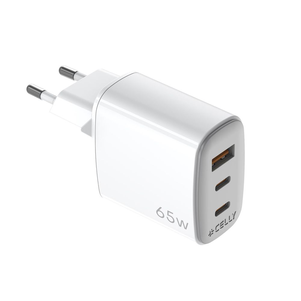 Celly verkkovirtalaturi 2 x USB-C + USB-A 65 W GaN