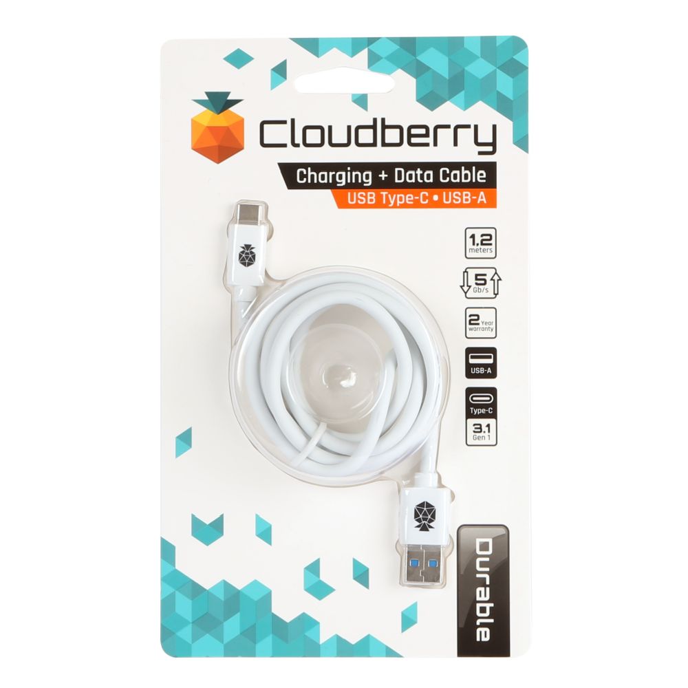 Cloudberry USB-A - USB-C datakaapeli 1,2 m valkoinen