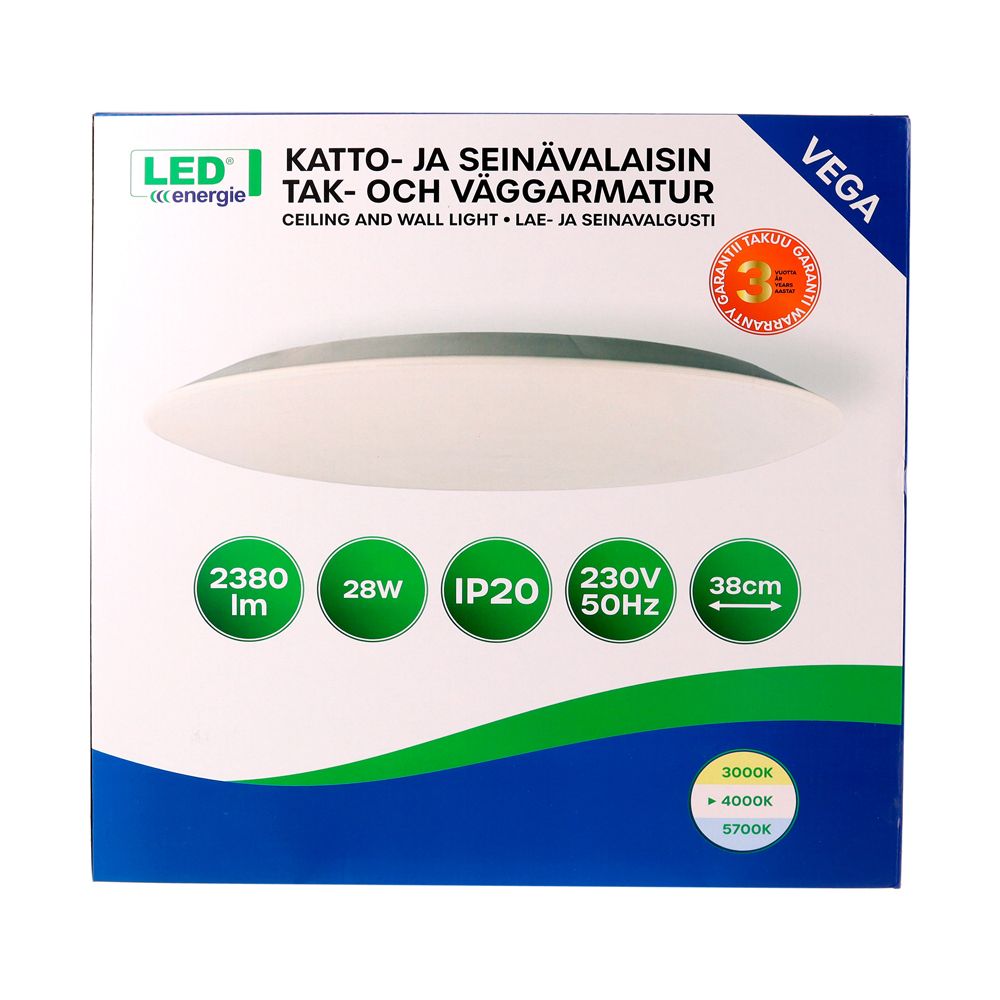 Led Energie VEGA kattovalaisin 28 W Ø 380 mm 2380 lm 4000 K IP20