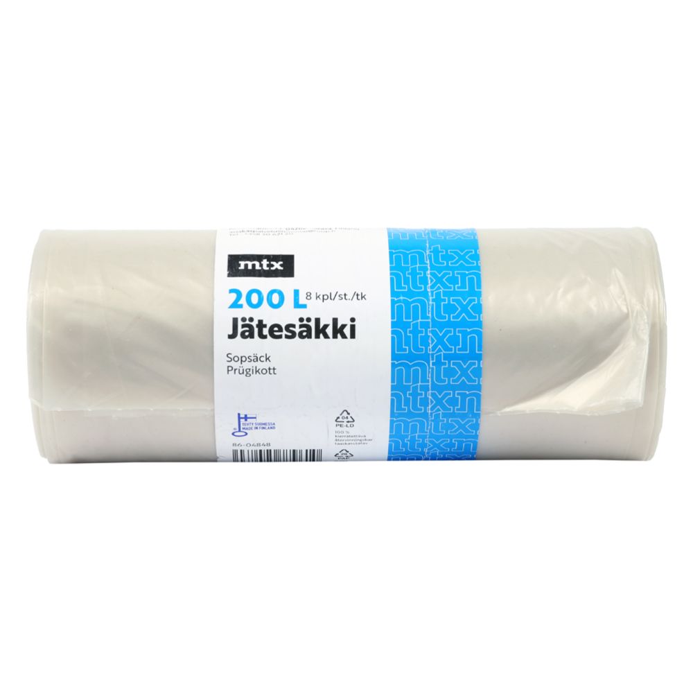 MTX jätesäkki 200 l, kirkas 8 kpl