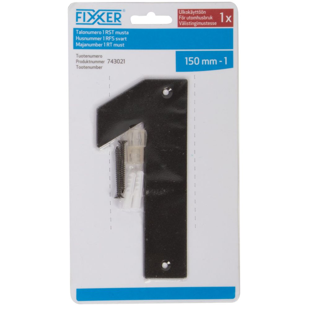 Fixxer® talonumero "1" mustaksi maalattu teräs 150 mm