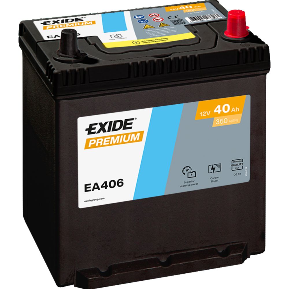 Exide EA406 40 Ah / 350 A batteri L 187 x B 136 x H220 -+