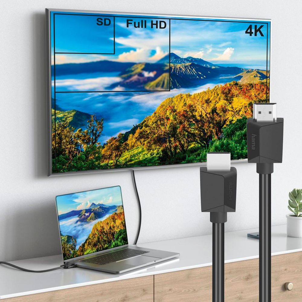 Hama HDMI-kaapeli, HDMI uros - HDMI uros, 4K, Ethernet, 0,75 m