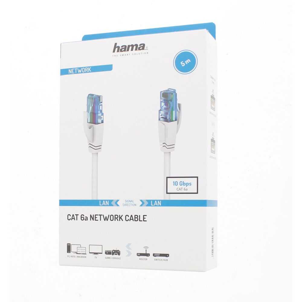 Hama nätverkskabel, CAT-6a, RJ45 hane – RJ45 hane, U/UTP, 5,0 m