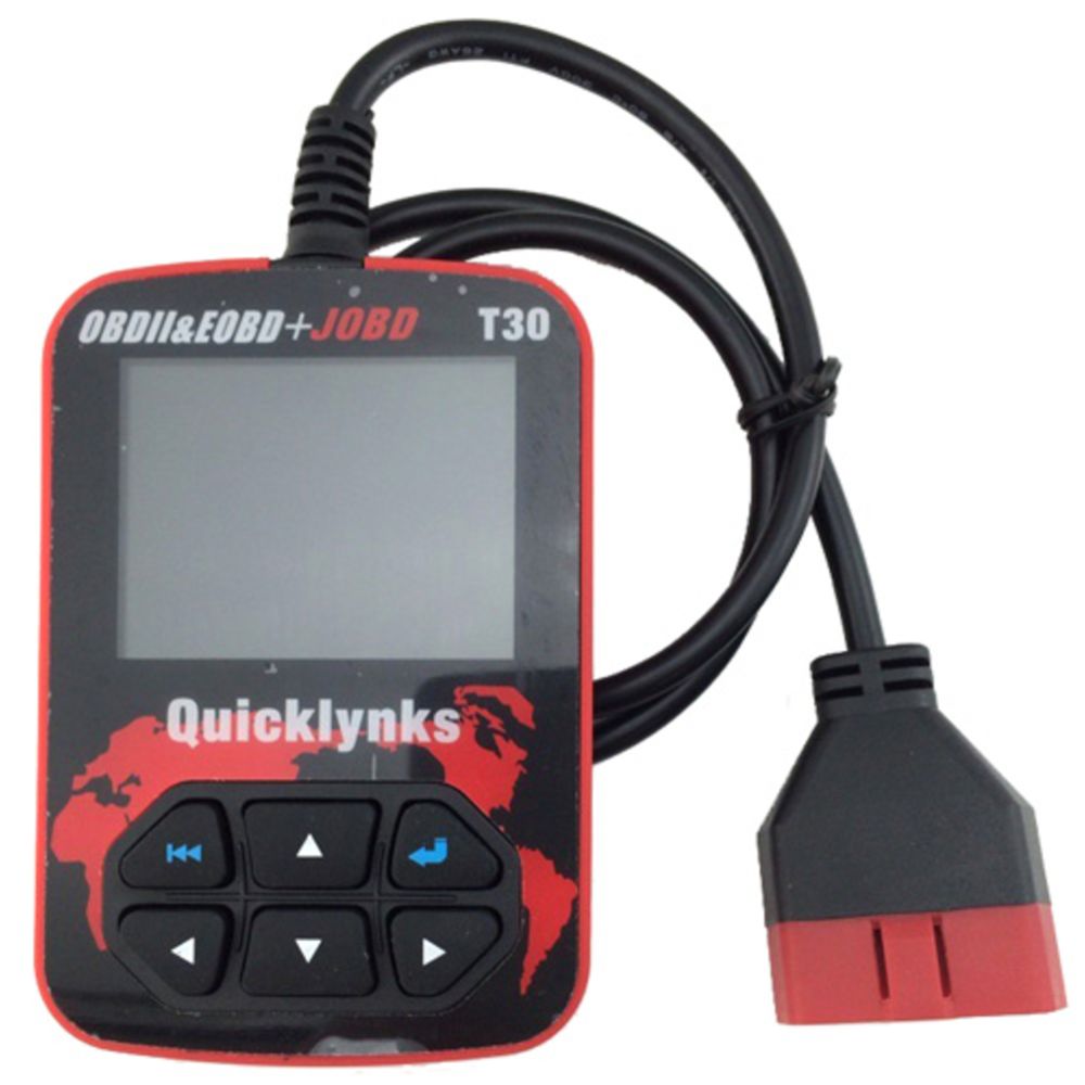 Quicklynks T30 OBD testeri, lukee OBD2, JOBD ja EOBD vikamuistit.