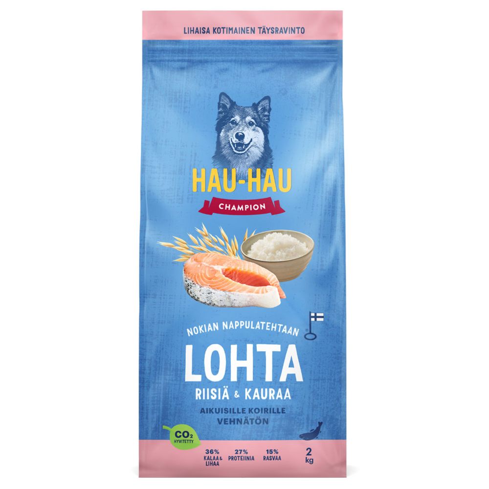 Hau-Hau Champion Lohta, riisiä ja kauraa täysravinto aikuisille koirille 2 kg