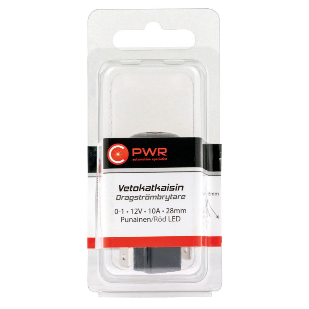C-PWR dragströmbrytare 28 mm 0-1 LED röd