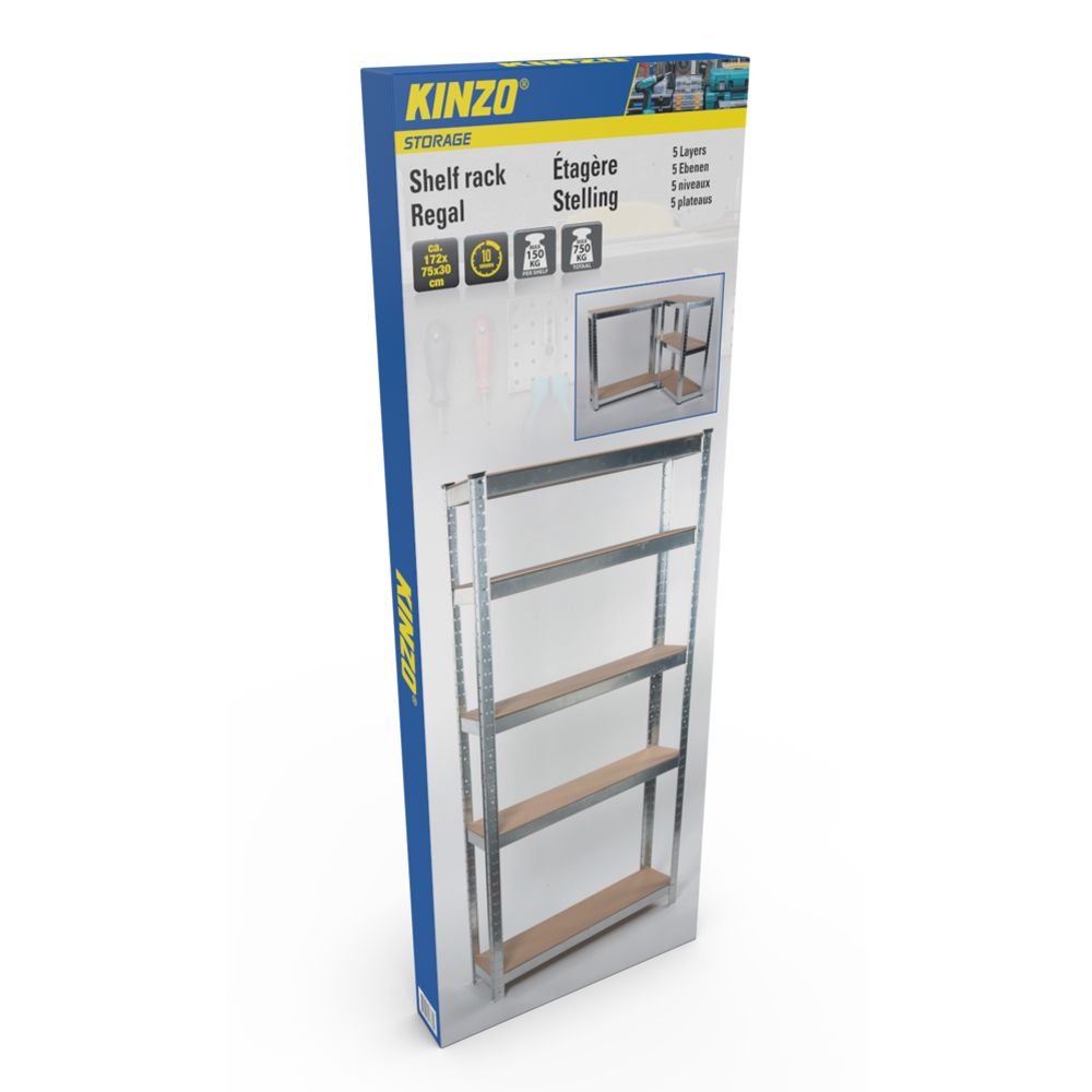 Kinzo lagerhylla 150 kg/hylla 172 x 75 x 30 cm