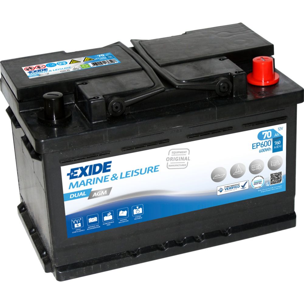 Exide Dual AGM EP600 70 Ah / 760 A aku, P 278 x L 175 x K 190, -+
