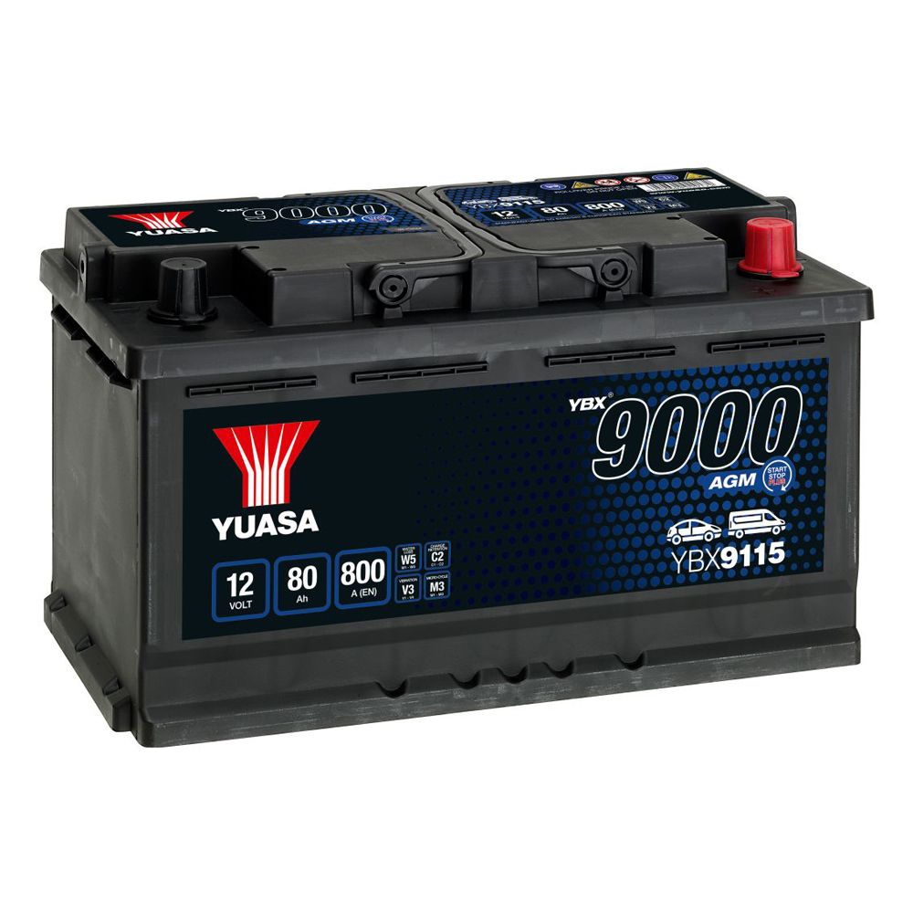 Yuasa YBX9115 80Ah / 800A AGM-batteri L317 x B175 x H190 -+