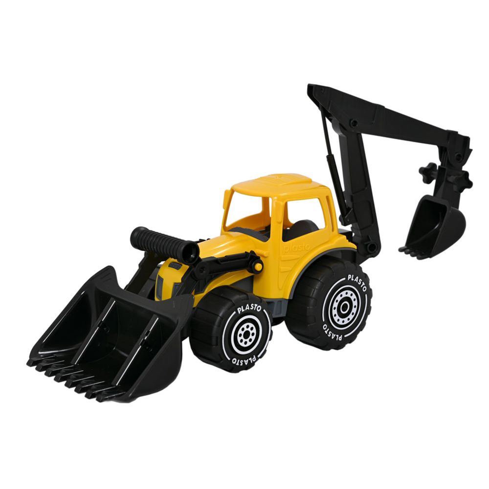 Plasto traktor med grävskopa gul