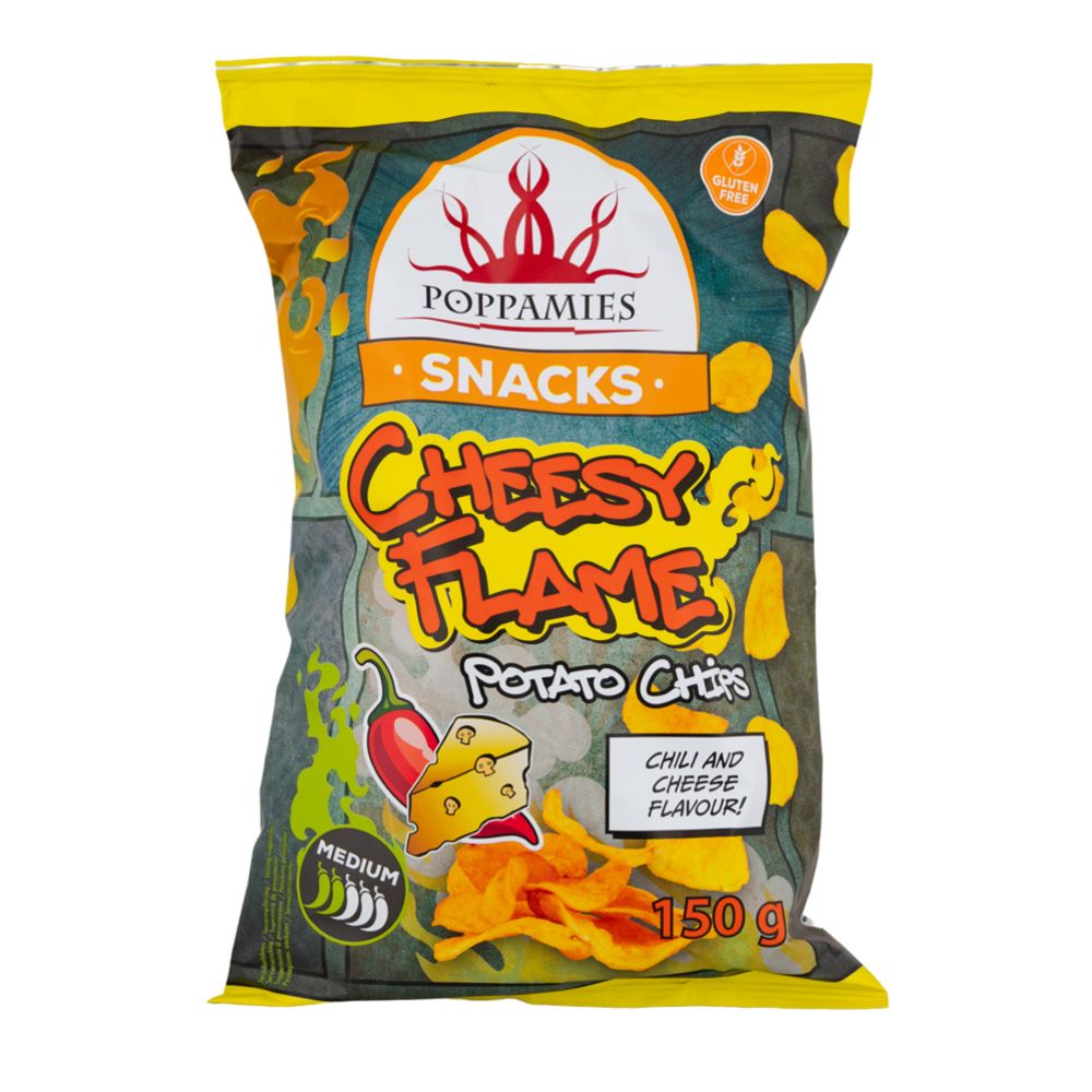 Poppamies Snacks Cheesy Flame perunalastut 150g