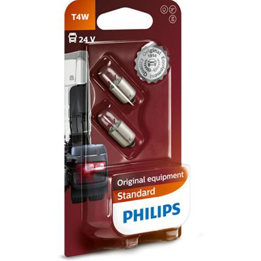 Philips BA9s metallsockellampa 24V 4W T4W 2 st.