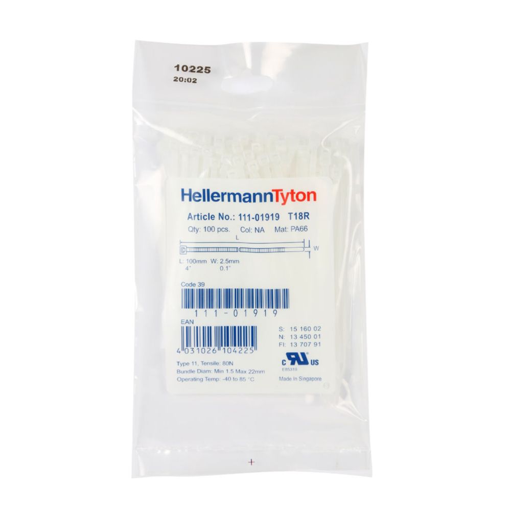HellermannTyton nippuside 100 x 2,5 valkoinen 100 kpl