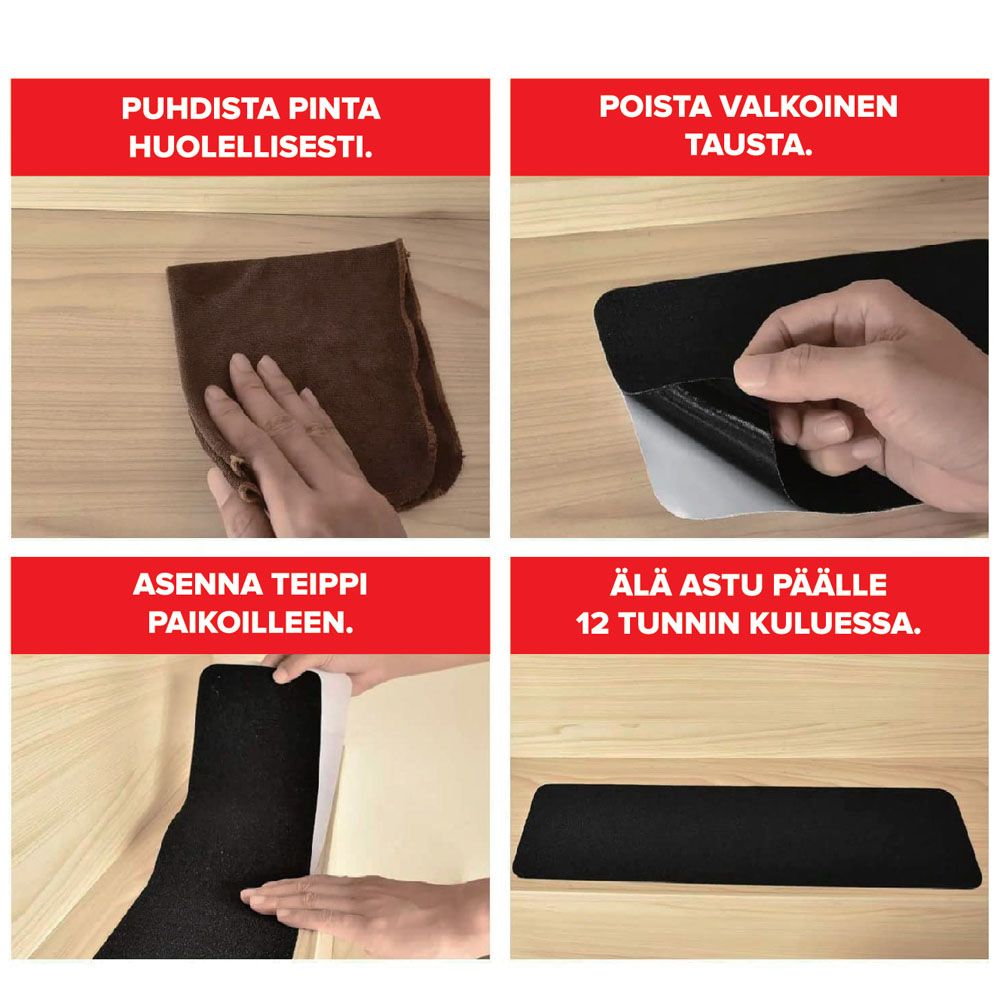 SafeMate liukuesteteippi 15 kpl musta 10 x 76 cm + kiinnitysrulla