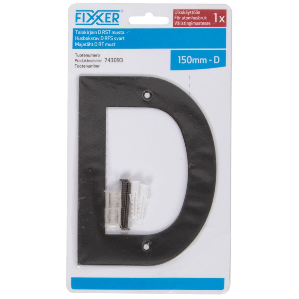 Fixxer® husnummer D svart 15 cm