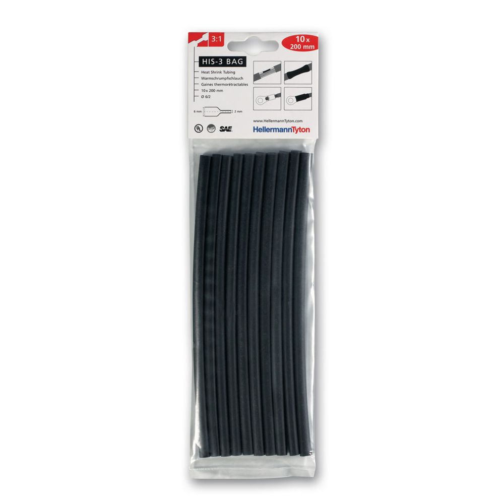 HellermannTyton krympslang 6/2 mm svart 3:1 10 x 200 mm