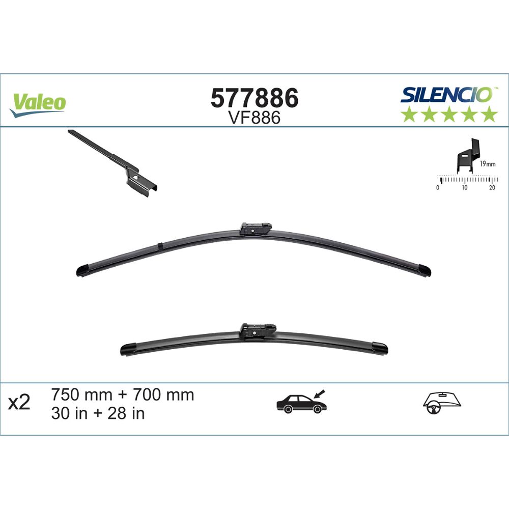 Valeo Silencio FB VF886 pyyhkijänsulkapari 75 + 70 cm